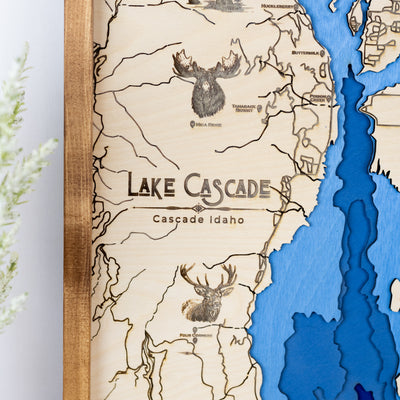 Lake Cascade Topo Map Sign | Laser Engraved & Framed Wall Art