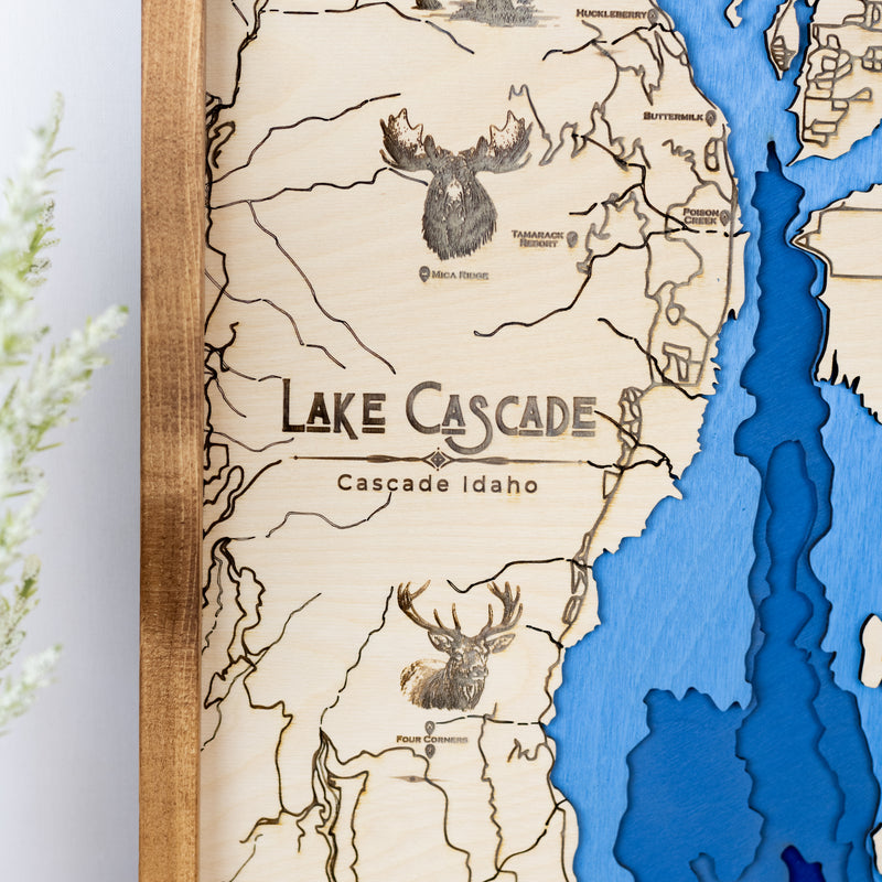 Lake Cascade Topo Map Sign | Laser Engraved & Framed Wall Art