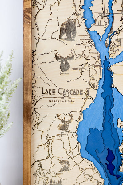 Lake Cascade Topo Map Sign | Laser Engraved & Framed Wall Art