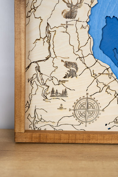 Lake Cascade Topo Map Sign | Laser Engraved & Framed Wall Art