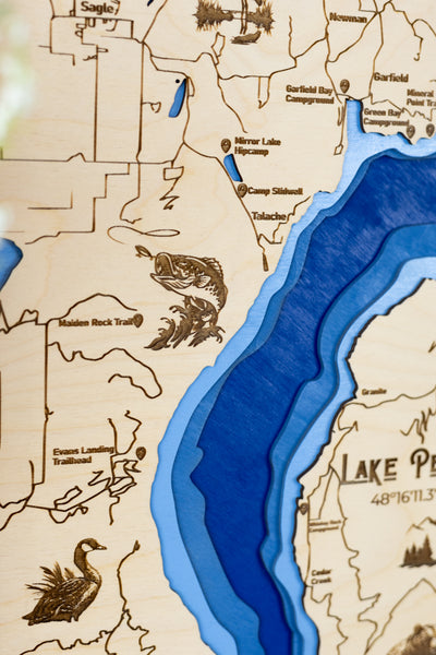 Lake Pend Oreille Topo Map | Laser Engraved & Framed Wall Art