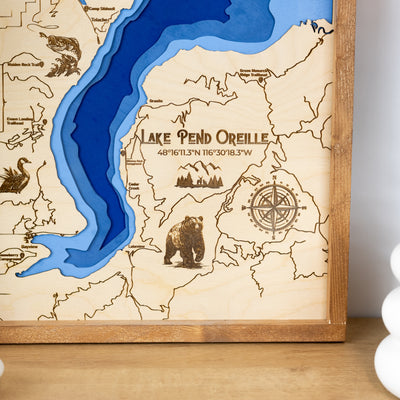 Lake Pend Oreille Topo Map | Laser Engraved & Framed Wall Art
