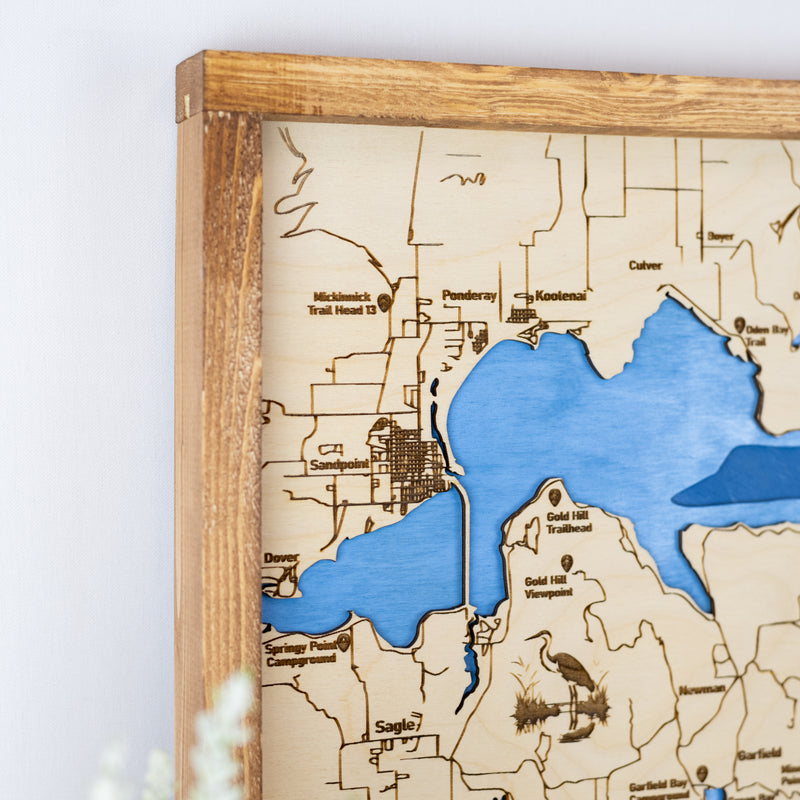 Lake Pend Oreille Topo Map | Laser Engraved & Framed Wall Art