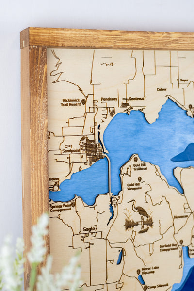 Lake Pend Oreille Topo Map | Laser Engraved & Framed Wall Art