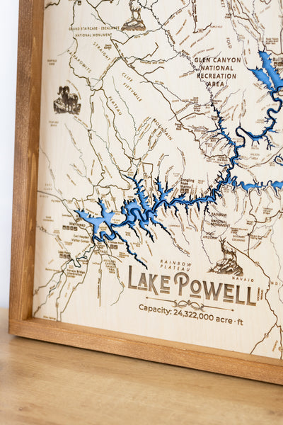 Lake Powell Topo Map Sign | Laser Engraved & Framed Wall Art