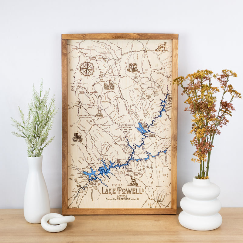 Lake Powell Topo Map Sign | Laser Engraved & Framed Wall Art
