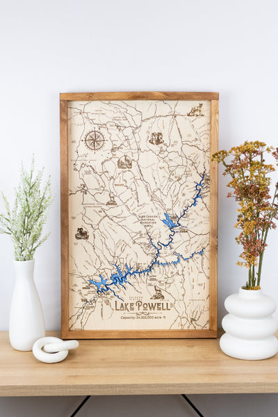 Lake Powell Topo Map Sign | Laser Engraved & Framed Wall Art