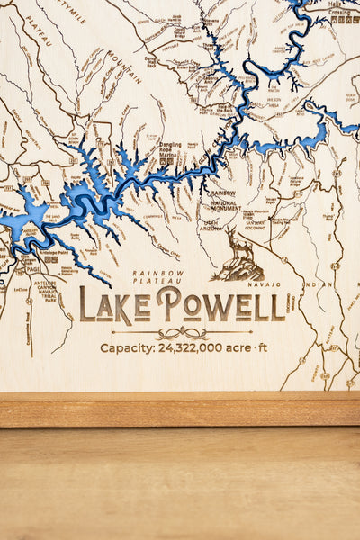 Lake Powell Topo Map Sign | Laser Engraved & Framed Wall Art