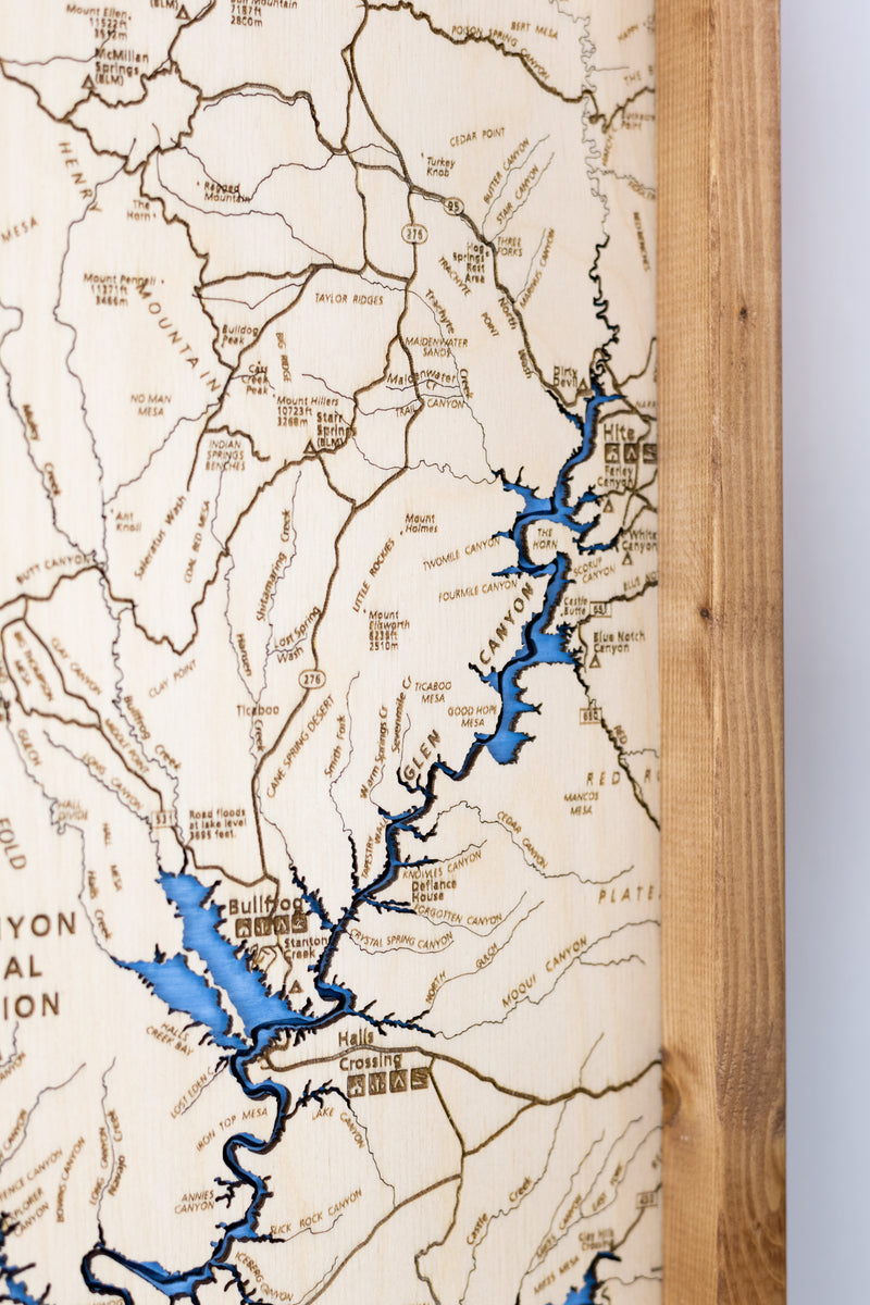 Lake Powell Topo Map Sign | Laser Engraved & Framed Wall Art