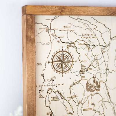 Lake Powell Topo Map Sign | Laser Engraved & Framed Wall Art