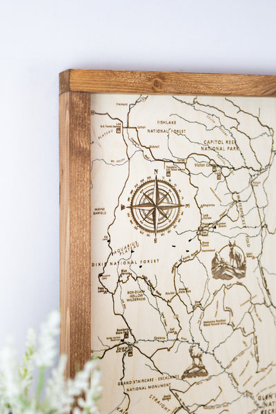 Lake Powell Topo Map Sign | Laser Engraved & Framed Wall Art