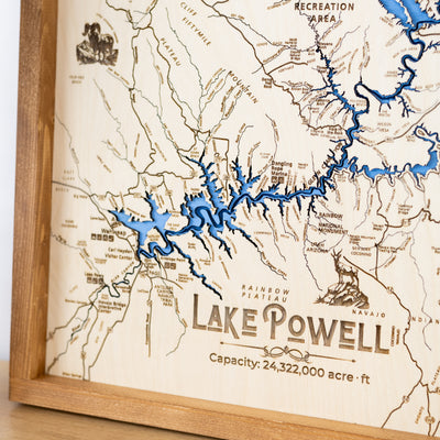 Lake Powell Topo Map Sign | Laser Engraved & Framed Wall Art