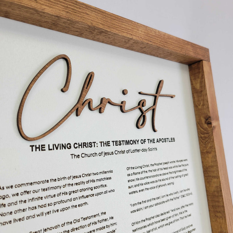 The Living Christ wooden sign with resurrection tomb scene 