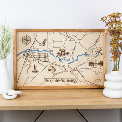 Mack's Inn - Big Springs Topo Map Sign | Laser Engraved & Framed Wall Art