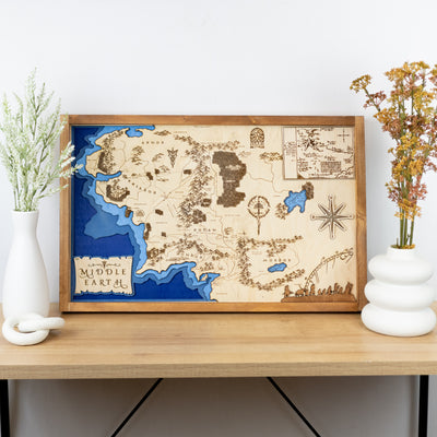 Middle Earth Lord of the Rings Fantasy Map Sign | Laser Engraved & Framed Wall Art