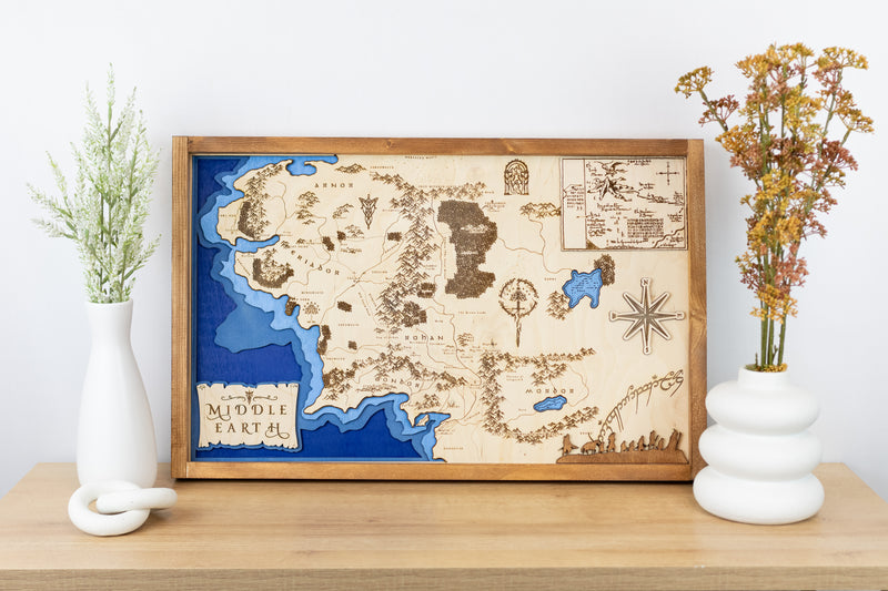 Middle Earth Lord of the Rings Fantasy Map Sign | Laser Engraved & Framed Wall Art