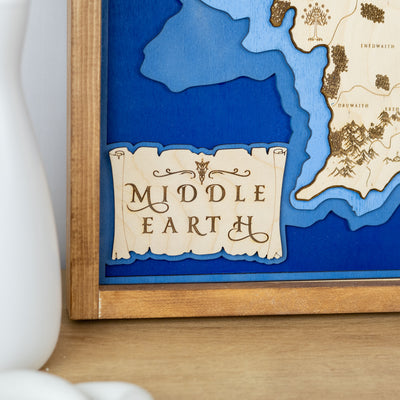 Middle Earth Lord of the Rings Fantasy Map Sign | Laser Engraved & Framed Wall Art