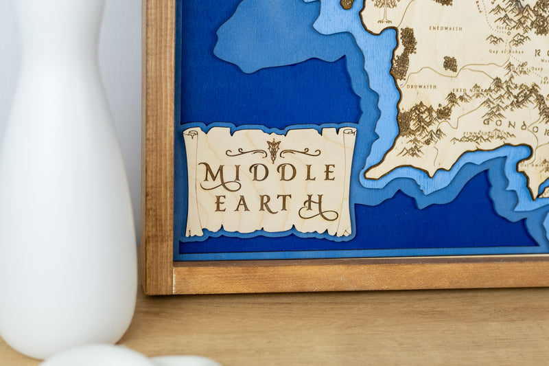 Middle Earth Lord of the Rings Fantasy Map Sign | Laser Engraved & Framed Wall Art