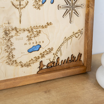 Middle Earth Lord of the Rings Fantasy Map Sign | Laser Engraved & Framed Wall Art