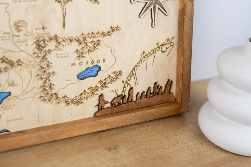 Middle Earth Lord of the Rings Fantasy Map Sign | Laser Engraved & Framed Wall Art