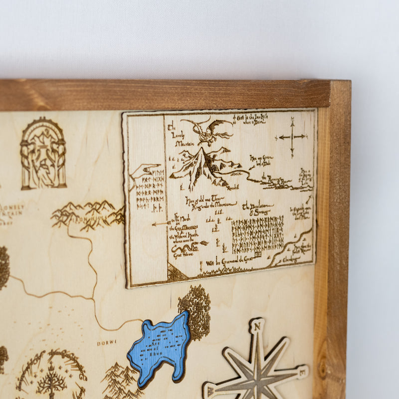 Middle Earth Lord of the Rings Fantasy Map Sign | Laser Engraved & Framed Wall Art
