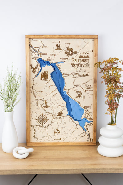 Palisades Reservoir Idaho Topo Map Sign |  Laser Engraved & Framed Wall Art