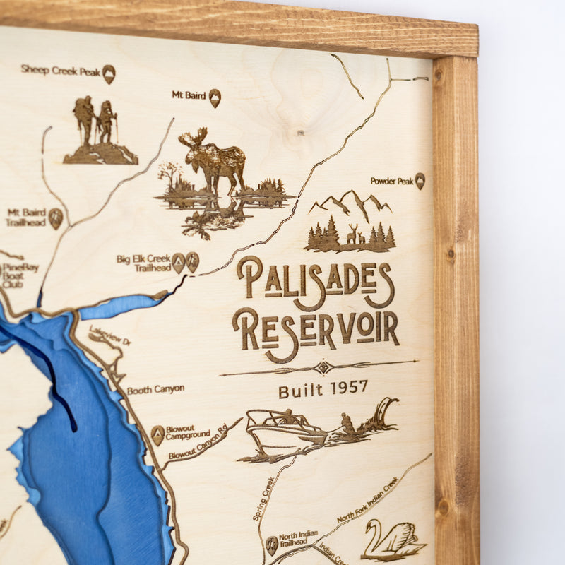 Palisades Reservoir Idaho Topo Map Sign |  Laser Engraved & Framed Wall Art