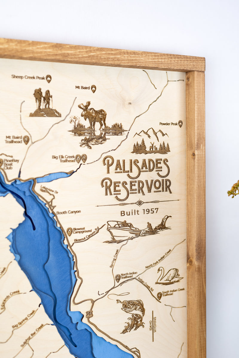 Palisades Reservoir Idaho Topo Map Sign |  Laser Engraved & Framed Wall Art