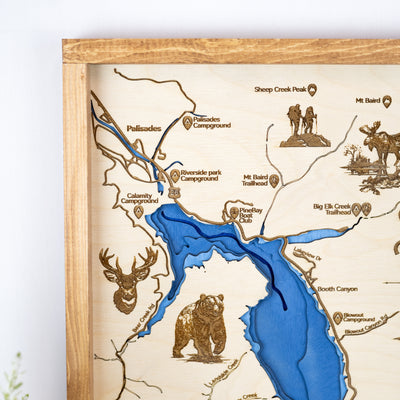 Palisades Reservoir Idaho Topo Map Sign |  Laser Engraved & Framed Wall Art