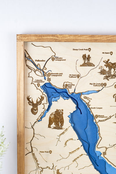Palisades Reservoir Idaho Topo Map Sign |  Laser Engraved & Framed Wall Art