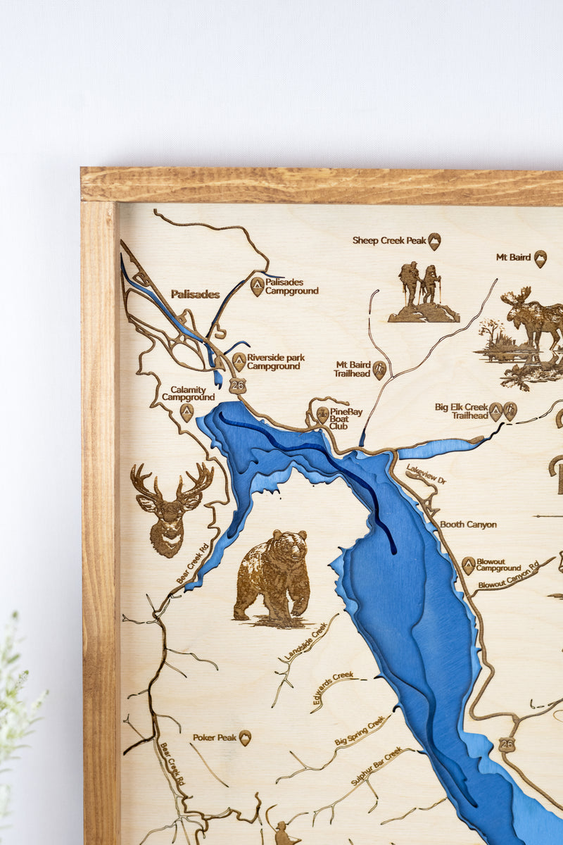 Palisades Reservoir Idaho Topo Map Sign |  Laser Engraved & Framed Wall Art