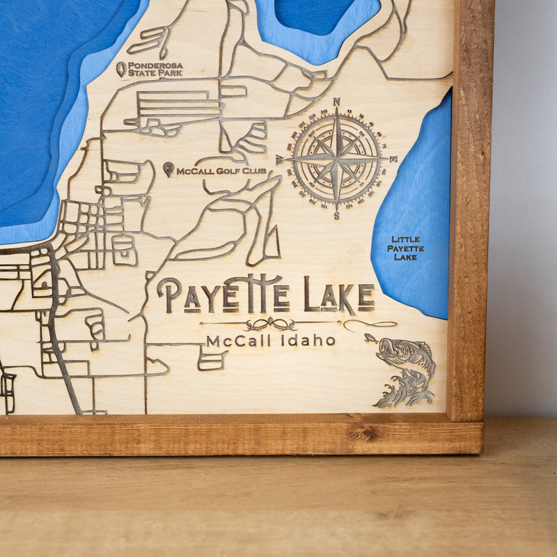Payette Lake Topo Map Sign | Laser Engraved & Framed Wall Art
