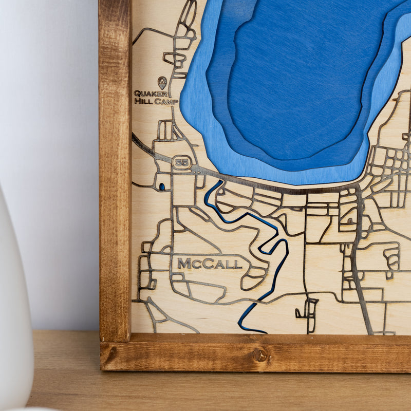 Payette Lake Topo Map Sign | Laser Engraved & Framed Wall Art
