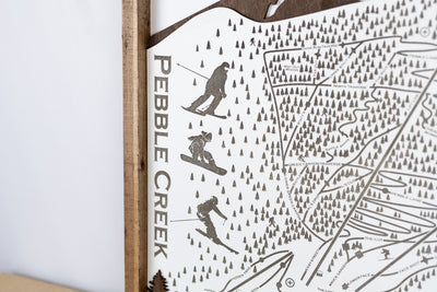 Pebble Creek Ski Resort Map Sign | Laser Engraved & Framed Wall Art
