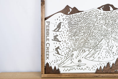 Pebble Creek Ski Resort Map Sign | Laser Engraved & Framed Wall Art