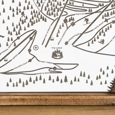Pebble Creek Ski Resort Map Sign | Laser Engraved & Framed Wall Art
