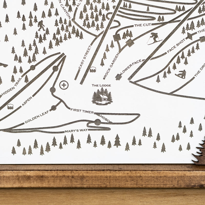 Pebble Creek Ski Resort Map Sign | Laser Engraved & Framed Wall Art