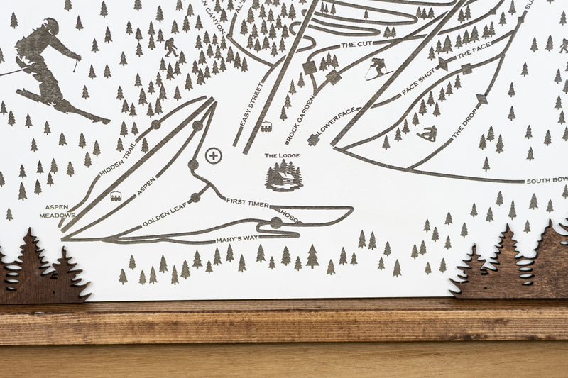 Pebble Creek Ski Resort Map Sign | Laser Engraved & Framed Wall Art