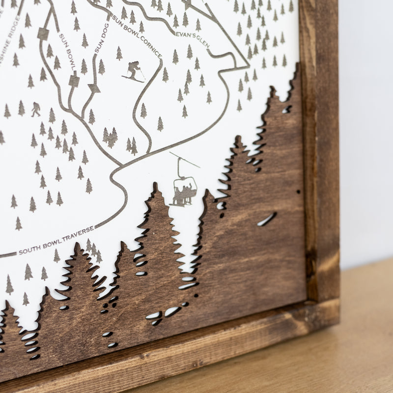 Pebble Creek Ski Resort Map Sign | Laser Engraved & Framed Wall Art