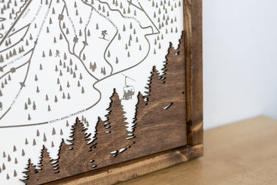 Pebble Creek Ski Resort Map Sign | Laser Engraved & Framed Wall Art