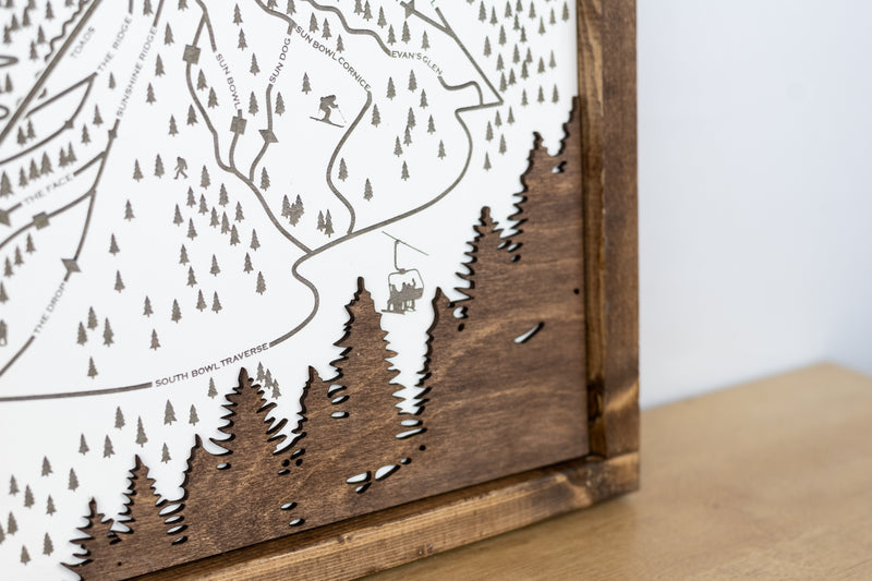 Pebble Creek Ski Resort Map Sign | Laser Engraved & Framed Wall Art