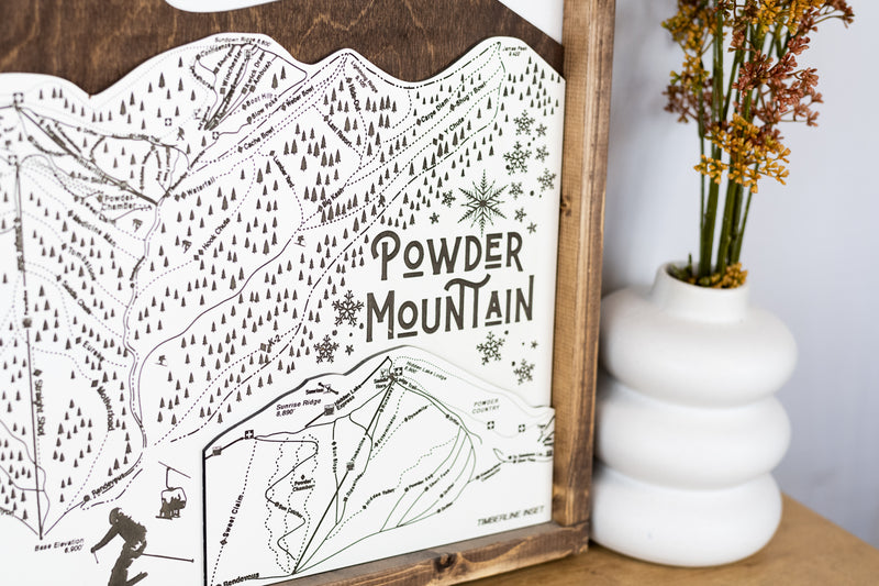 Powder Mountain Ski Resort Map Sign | Laser Engraved & Framed Wall Art