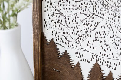Powder Mountain Ski Resort Map Sign | Laser Engraved & Framed Wall Art