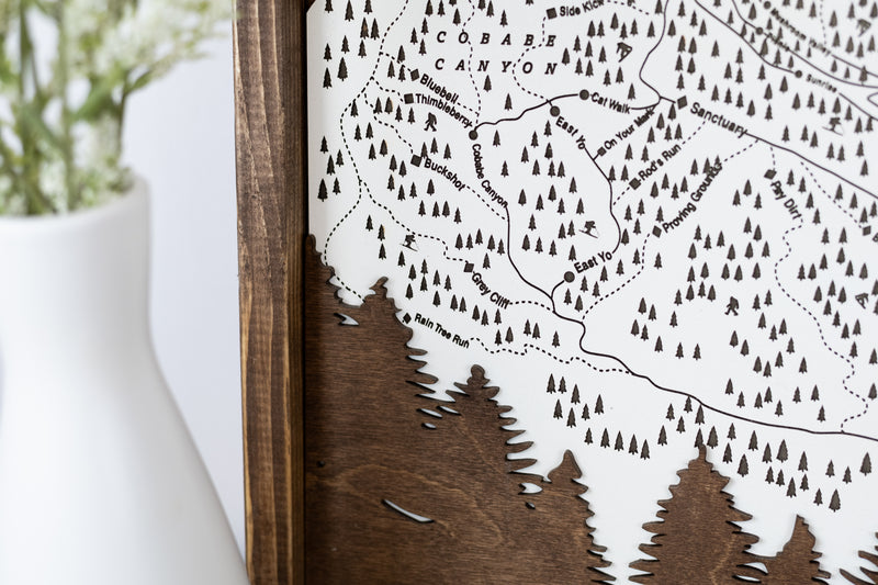 Powder Mountain Ski Resort Map Sign | Laser Engraved & Framed Wall Art