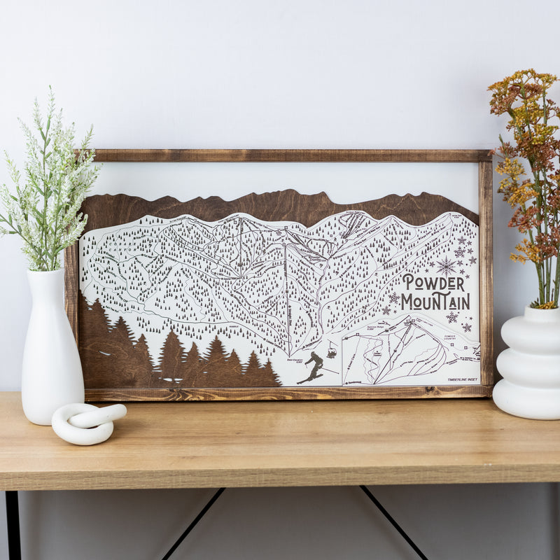 Powder Mountain Ski Resort Map Sign | Laser Engraved & Framed Wall Art