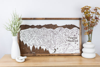 Powder Mountain Ski Resort Map Sign | Laser Engraved & Framed Wall Art