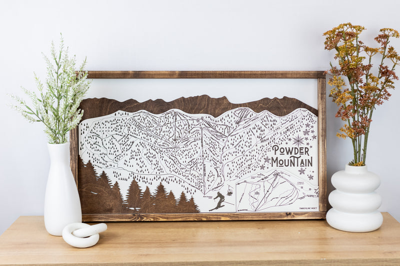 Powder Mountain Ski Resort Map Sign | Laser Engraved & Framed Wall Art