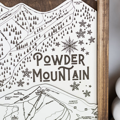 Powder Mountain Ski Resort Map Sign | Laser Engraved & Framed Wall Art