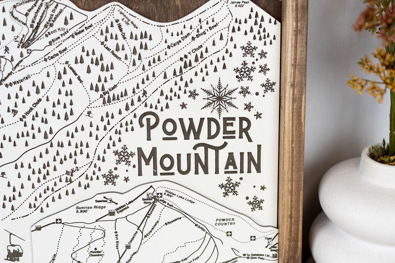 Powder Mountain Ski Resort Map Sign | Laser Engraved & Framed Wall Art