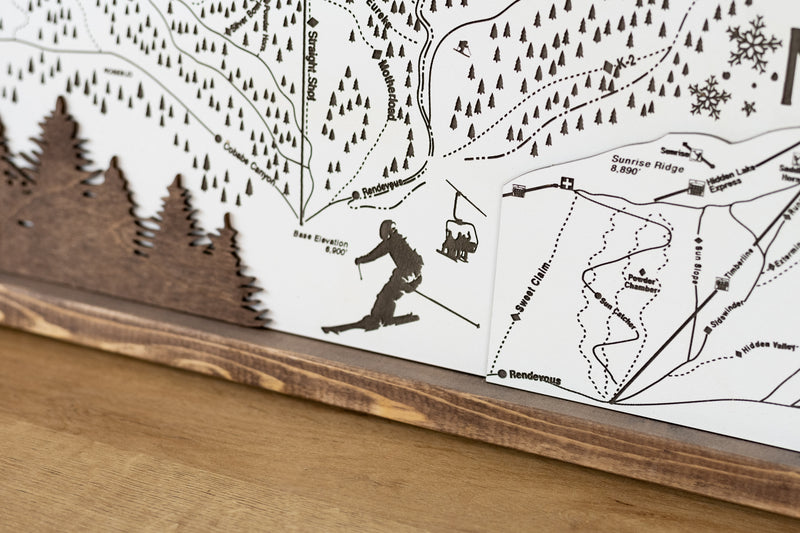 Powder Mountain Ski Resort Map Sign | Laser Engraved & Framed Wall Art